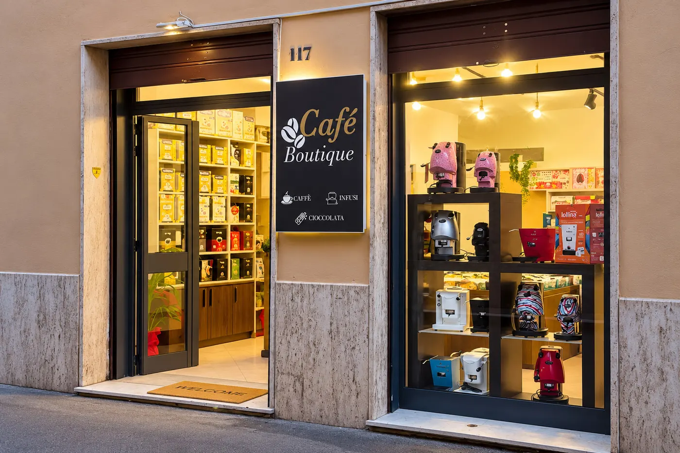 Ingresso e vetrina del negozio Café Boutique in Via Umberto I, 117 a Sapri